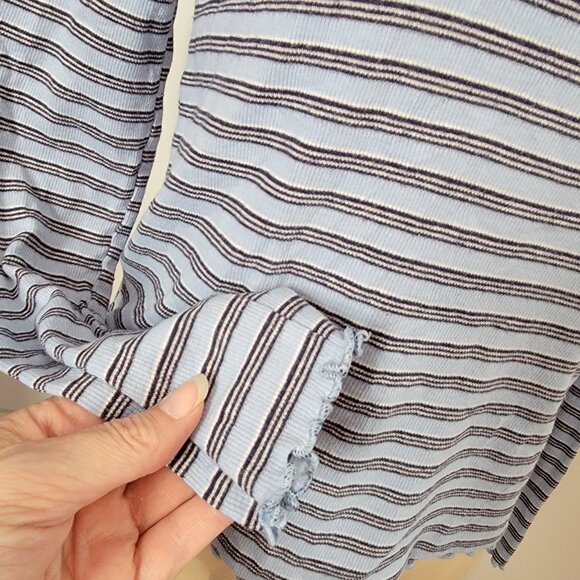 Justice Girls Long Sleeve Lace Up Ribbed Thermal Top Blue Stripes - Picture 5 of 8